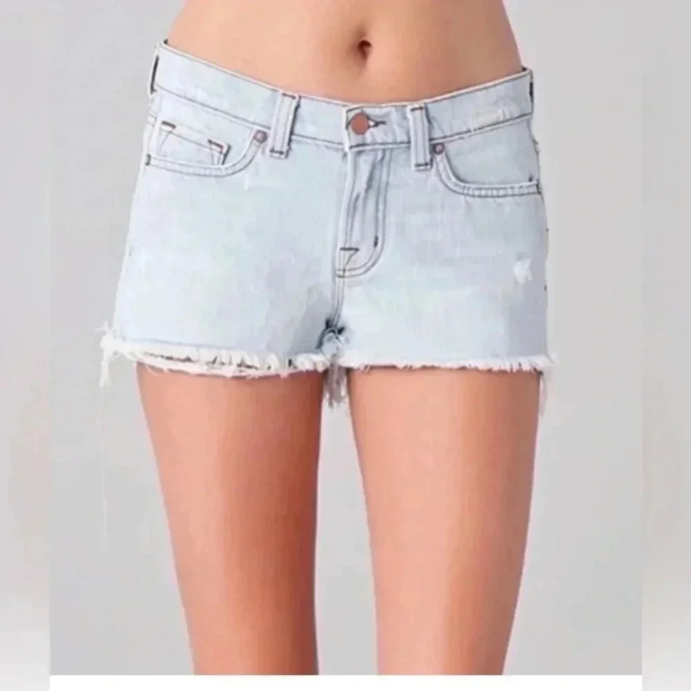 Woman J BRAND light Blue Aquarius Distressed Frayed Cut Off Denim Jean Shorts 29